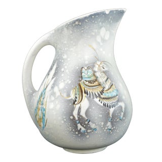 1950’s Mid Century Modern Sascha Brastoff Pitcher Hand Painted With Decorated Camels For Sale