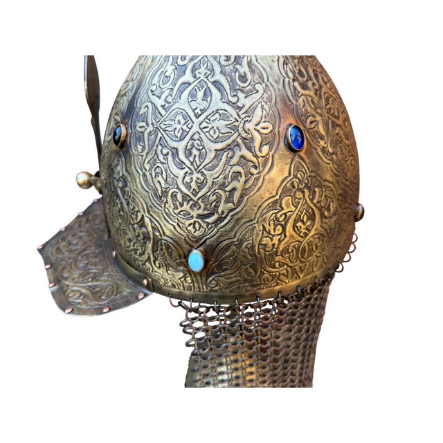 Jeweled Engraved Brass Helmet For Sale - Image 4 of 18
