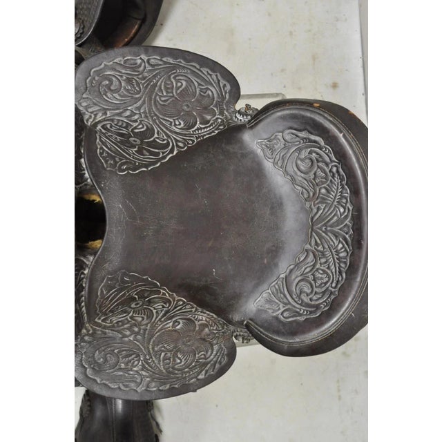 Vintage Brown Tooled Leather Floral Embossed 15" Seat Horse Riding Saddle For Sale - Image 12 of 12