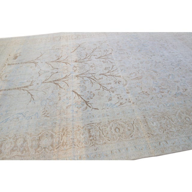 Textile 1930s Antique Tabriz Handmade Botanical Designed Blue Wool Rug For Sale - Image 7 of 8