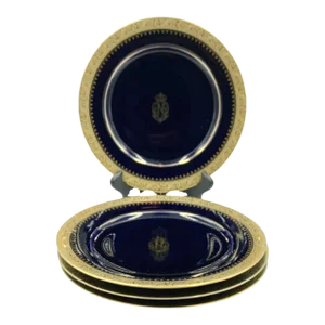 Vintage 5-Star Le Negresco Hotel Nice, France Cobalt Blue & Gold Plates- Set of 4