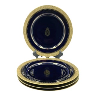 Vintage Le Negresco Hotel Nice, France Cobalt Blue & Gold Plates- Set of 4 For Sale