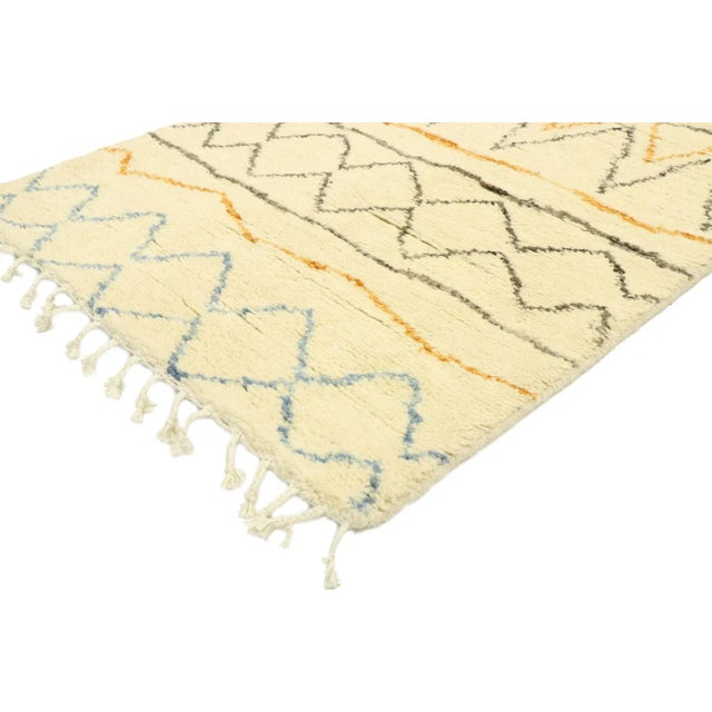 Moroccan Runner with Cozy Boho Chic Tribal Style 02'07 x 11'09. Softer yet no less striking, this hand knotted wool...