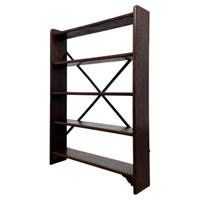 Antique Early 20th Century Industrial Oak Open Bookcase For Sale - Image 6 of 8