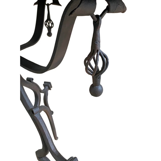 Mid-Century English Gothic Style Iron Side Table With Hexagonal Marble Inlay Top For Sale - Image 12 of 12