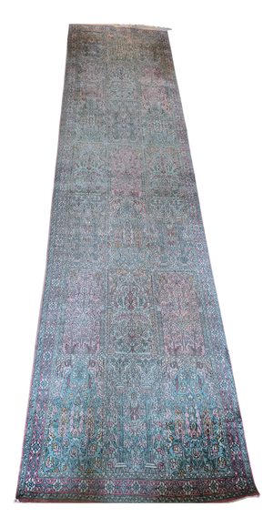 Long Vintage Indo-Kashmir Silk Runner Rug, 1970s