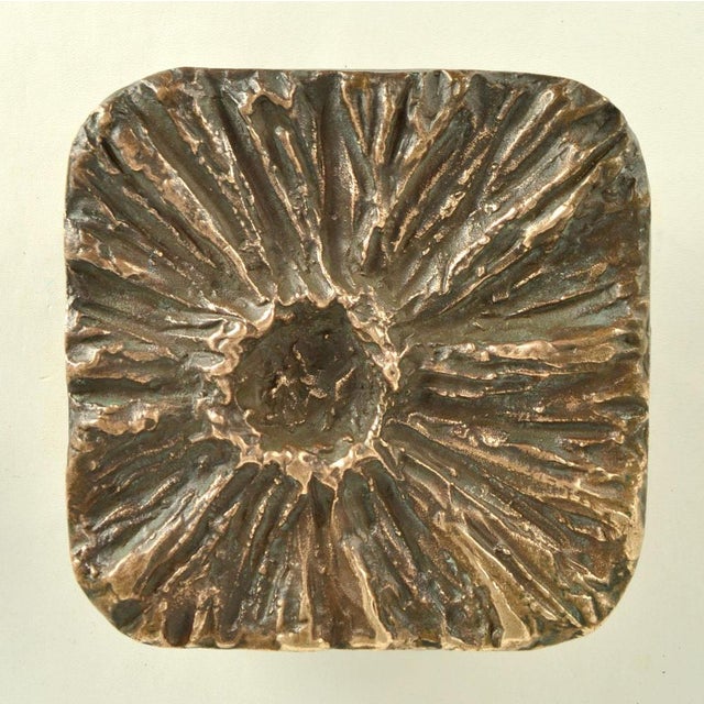 Brutalist Bronze Square Push Pull Door Handles with Flower Relief, 1970s, Set of 2 For Sale - Image 4 of 14