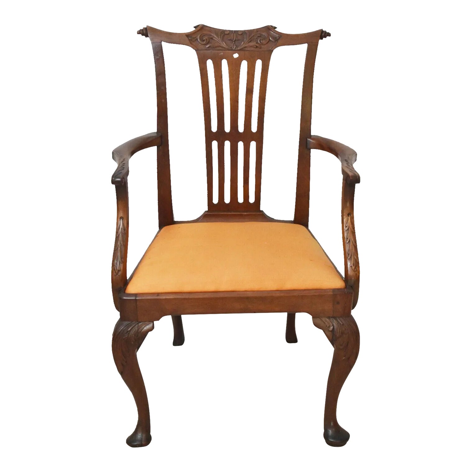 Antique Mahogany Irish Chippendale Period Carved Arm Chair Late 18th