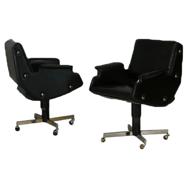 Set of Swivel Armchairs in Leatherette & Steel, Italy, 1960s For Sale