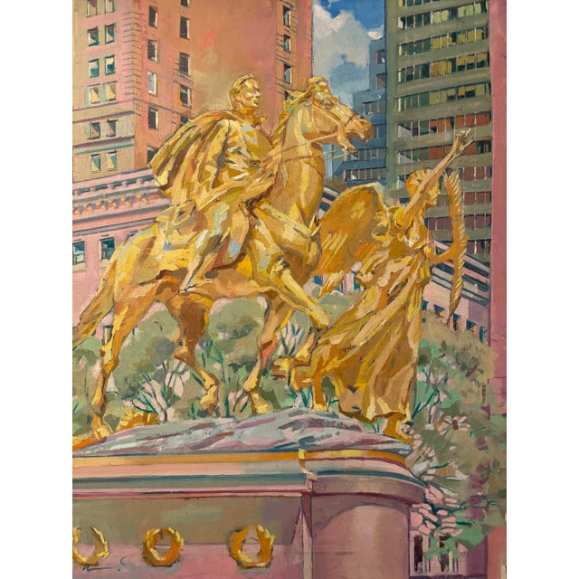 Realism 1990s Original Signed Oil Painting of General Sherman and 'Victory" Statue in Grand Army Plaza by David Beynon Pena, Framed For Sale - Image 3 of 5