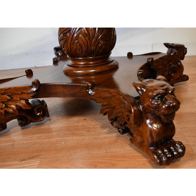 1880s Antique Rj Horner Carved Mahogany Carved Griffen Center Table / Hall Table For Sale - Image 15 of 18
