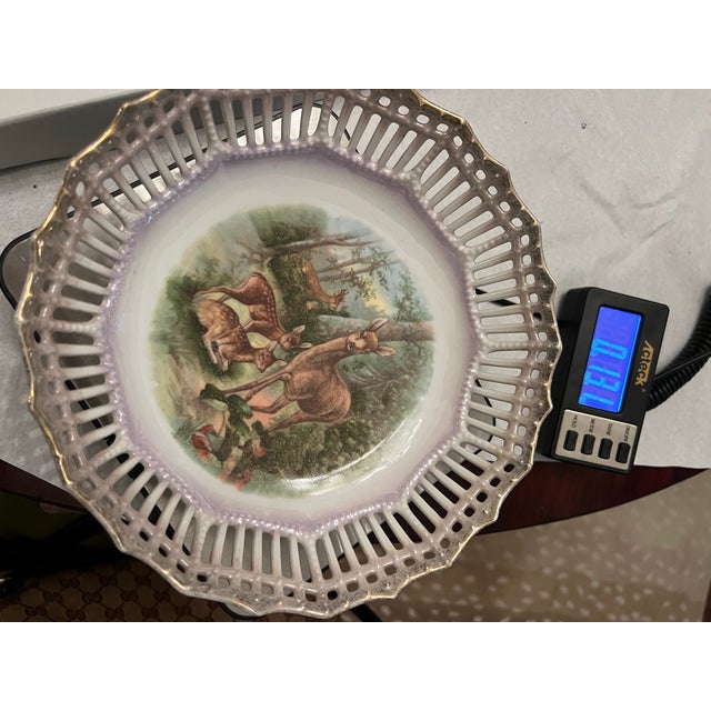Early 20th Century Antique German Pierced Edge Bowl With Deer For Sale - Image 5 of 6
