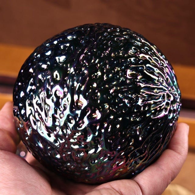 Wood Vintage Chinese Carved Polychrome Dragon Box With Pair of Iridescent Dragon's Pearl Spheres For Sale - Image 7 of 9