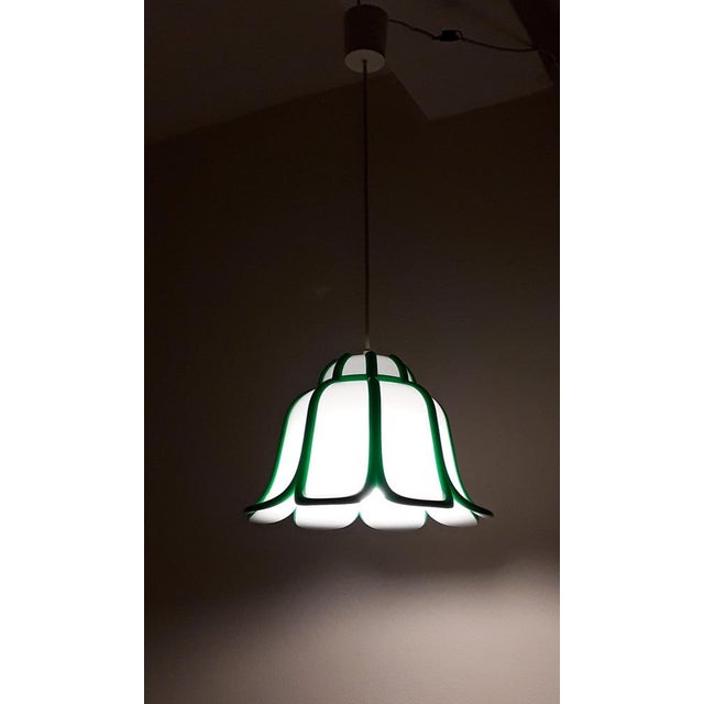 Green Vintage Ceiling Lamp in Flower Shape in White Plastic with Placed Green Blessing Lines, 1970s For Sale - Image 8 of 10