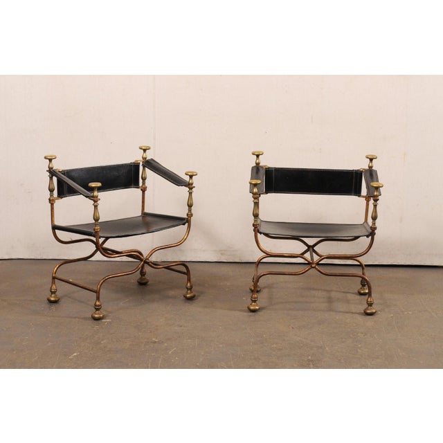 Italian Mid 20th Century Curule Savonarola Chairs from Italy - A Pair For Sale - Image 3 of 11