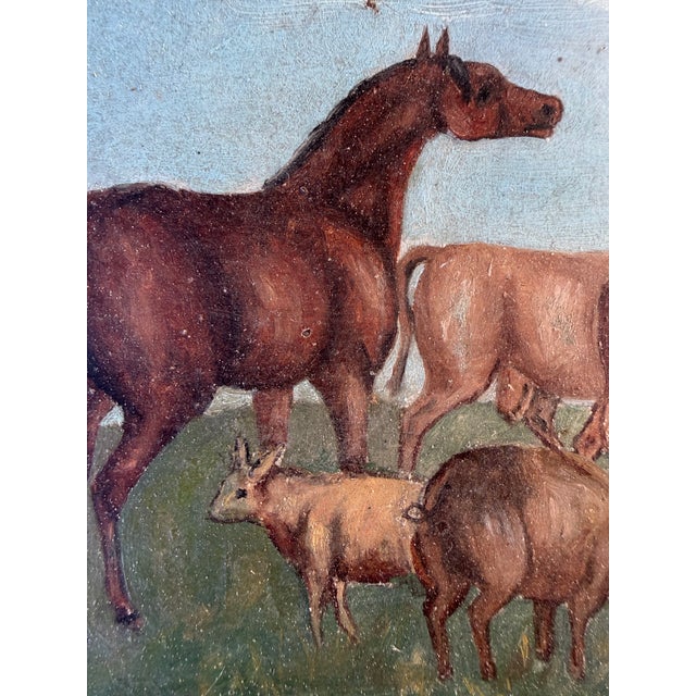 Religious Late 19th Century Tin Retablo Votiv Tafel Religious Prayer Station Maria Horses Cows For Sale - Image 3 of 5