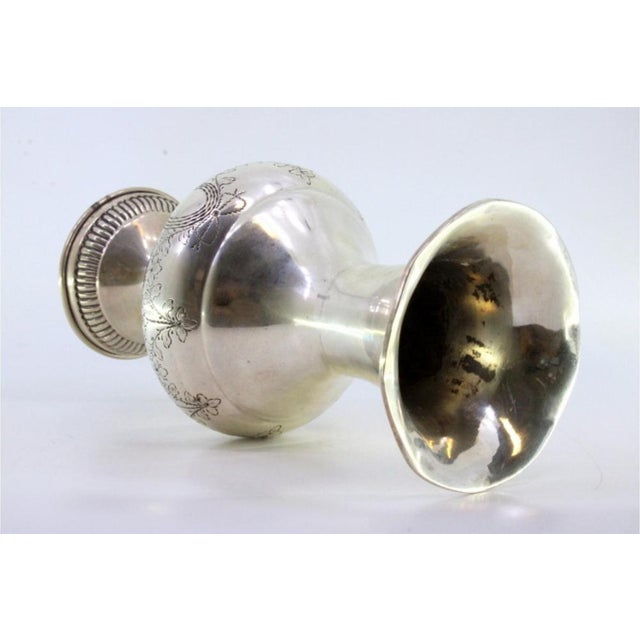 Silver Jug with Engraved Plant Motifs and Monogram Card with Fluted Circular Base For Sale - Image 5 of 9