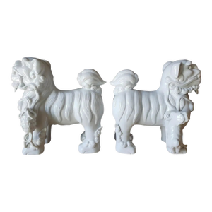 Mid-Century Japanese Blanc De Chine Porcelain Standing Foo Dogs - Pair