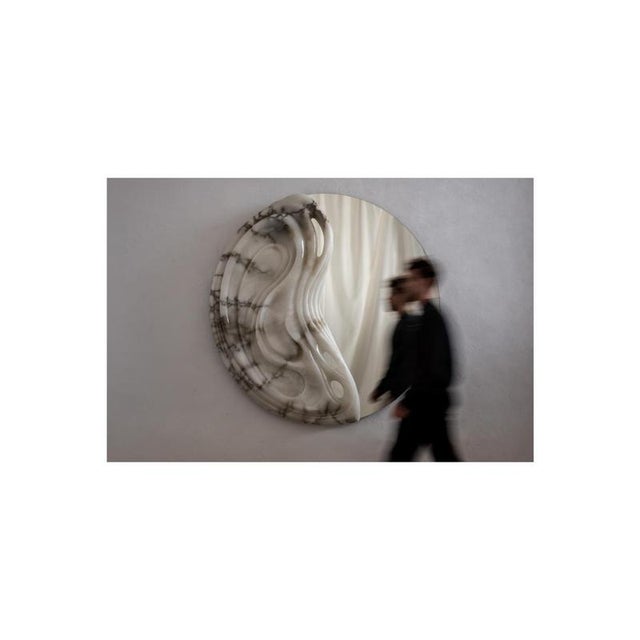 Glass Fossil Moon Wall Mirror X in Alabaster & Glass Mirror by Amarist Studio For Sale - Image 7 of 8