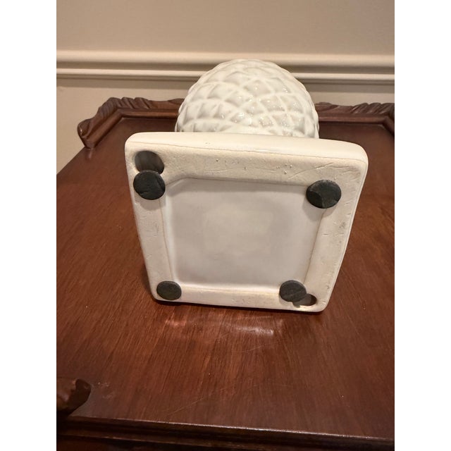 Vintage White Glazed Ceramic Pine Cone Finial Sculpture on Pedestal Base For Sale - Image 4 of 5