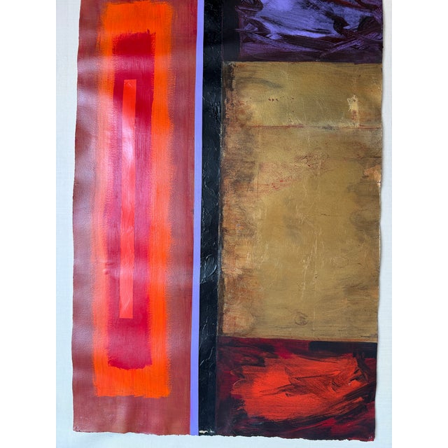 Red 1980s Vintage Expressionist Geometric Abstract Acrylic on Paper Painting, Signed & Framed For Sale - Image 8 of 12