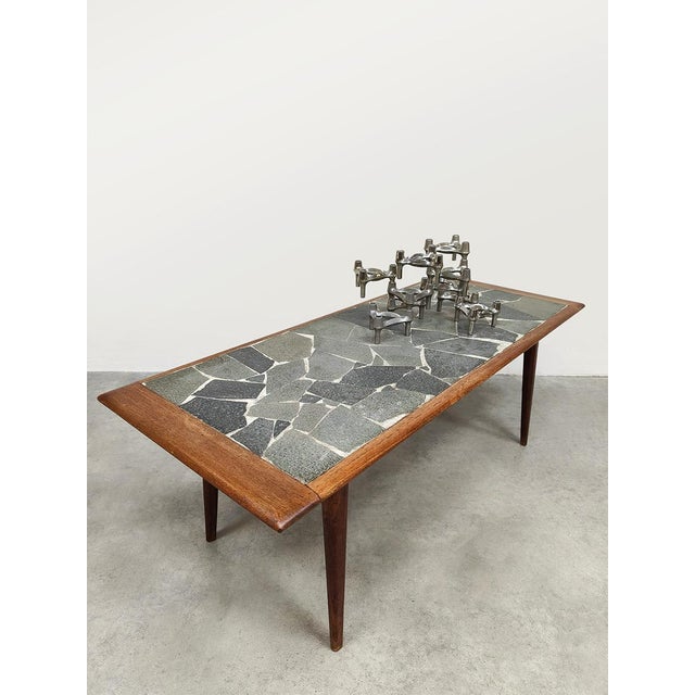 Vintage Danish Teak & Slate Stone Coffee Table, 1970s For Sale - Image 3 of 7