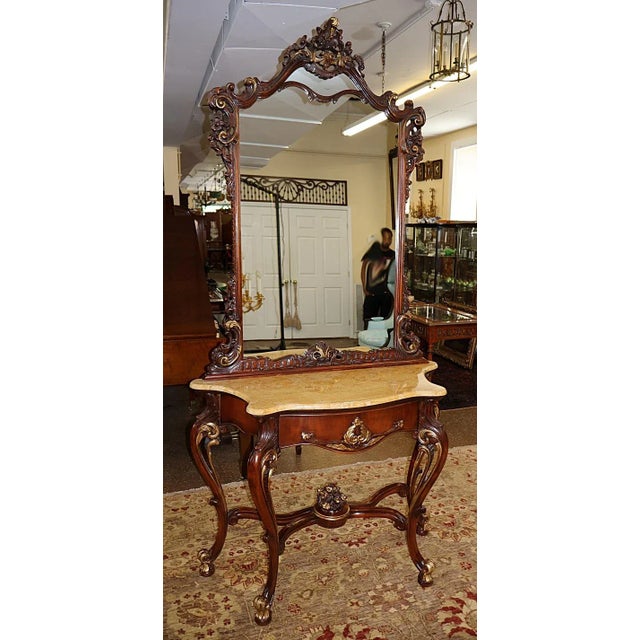 1980s Mahogany Louis XV French Style Marble Top Console With Mirror For Sale In New York - Image 6 of 10