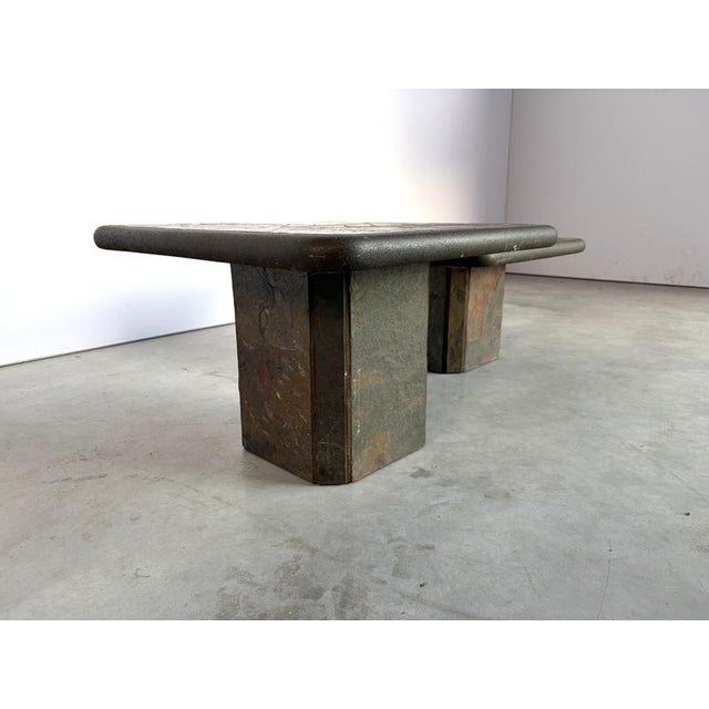 Brutalist Vintage Brutalist Slate Stone Nesting Tables by Laub, 1980s, Set of 2 For Sale - Image 3 of 11
