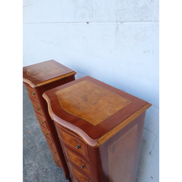 Brown French Inlay Tall Narrow Lingerie Jewelry Chests a Pair 6317 For Sale - Image 8 of 18