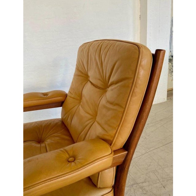 Vintage Swedish Tan Leather and Wood Lounge Chair by Göte Möbler, 1970s For Sale - Image 11 of 18