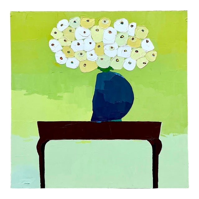 Late 20th Century Vintage Boho Original Monumental Floral on Canvas For Sale