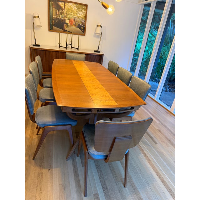 Vintage Solid Walnut Midcentury Dining Table With Eight Chairs For Sale - Image 4 of 14