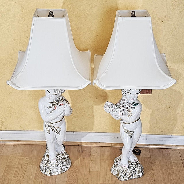 Vintage Hand-Painted Italian Figural Table Lamps, a Pair For Sale - Image 10 of 18