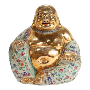 Vintage Gilt Famille Verte Chinese Porcelain Seated Buddha/Luohan Ex-Lorin Marsh