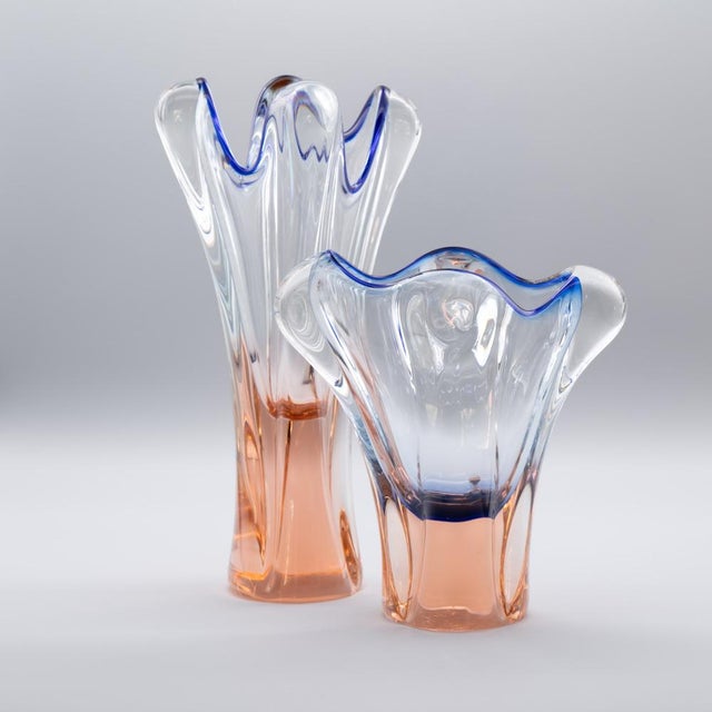 Josef Hospodka Sommerso Art Glass Vase Duo for Chřibská Glassworks, Czechoslovakia, 1960s A beautiful pair of hand-blown...