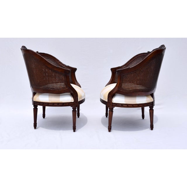 Louis XVI Style Double Cane Bergere Chairs in Walnut For Sale - Image 9 of 11