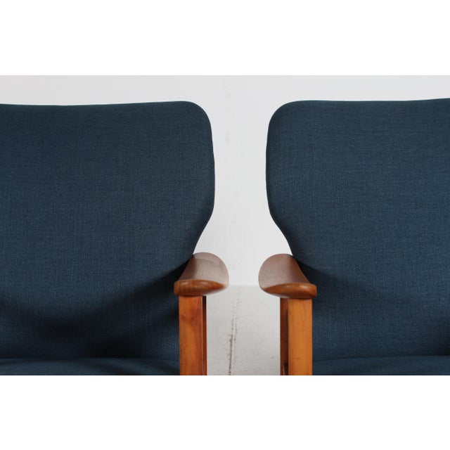 Danish Easy Chairs in Beech and Blue Fabric by Fritz Hansen, 1950-1960, Set of 2 For Sale - Image 13 of 15
