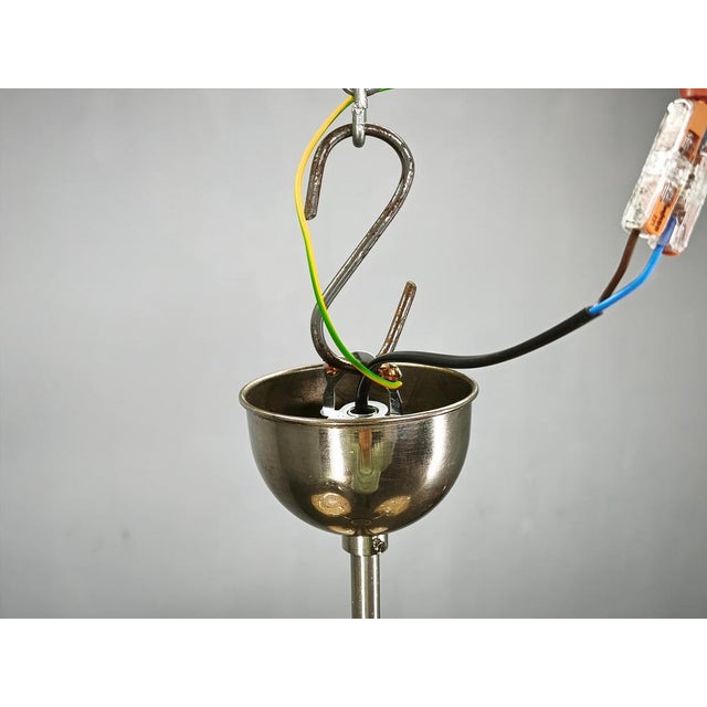 Metal Art Deco Chrome and Cream Glass Chandelier, 1930s For Sale - Image 7 of 14