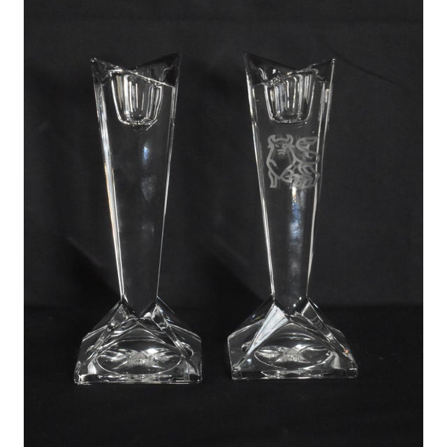 Vintage (1980's) Pair of Madison Crystal - Clear Candlesticks. Made by Rosenthal - Signed. Features Merrill Lynch Etched...