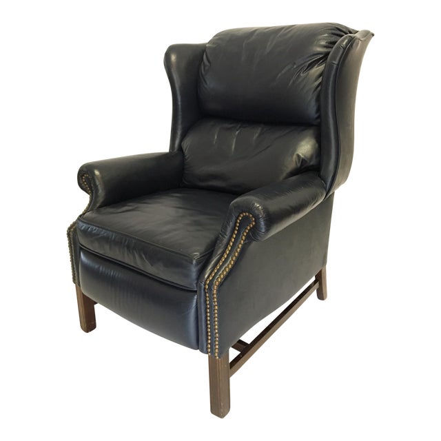 Lane Navy Leather MidCentury Wingback Recliner Chairish