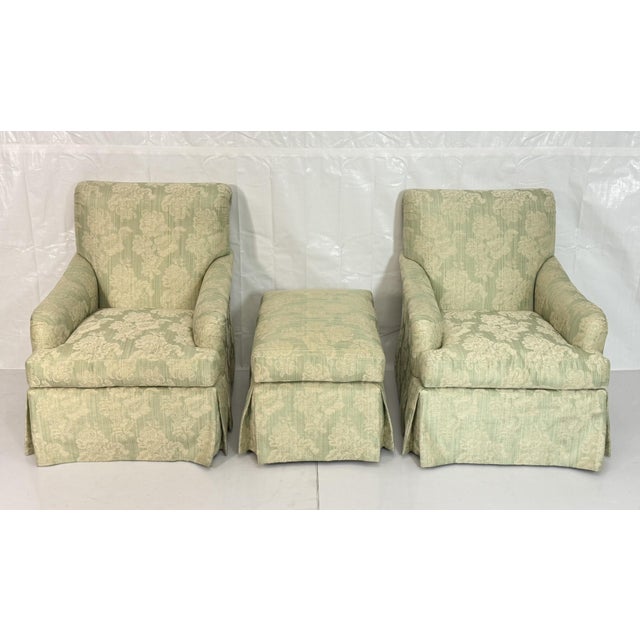 1980s Pair of "Colefax" Swivel Lounge Chairs & Ottoman Made in the Usa by Pearson For Sale In Los Angeles - Image 6 of 18