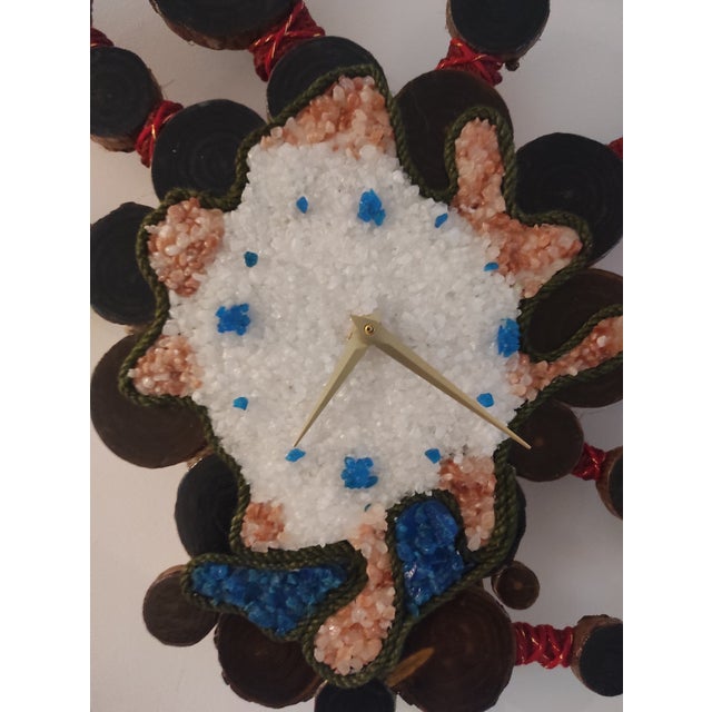 Handmade Crystal & Wood Wall Clock | Sculptural Rustic Mineral Art Clock | One of a Kind For Sale - Image 14 of 15