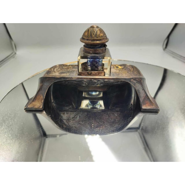 Art Nouveau Brass Silver-Plated Inkwell Set, Set of 3 For Sale - Image 6 of 8