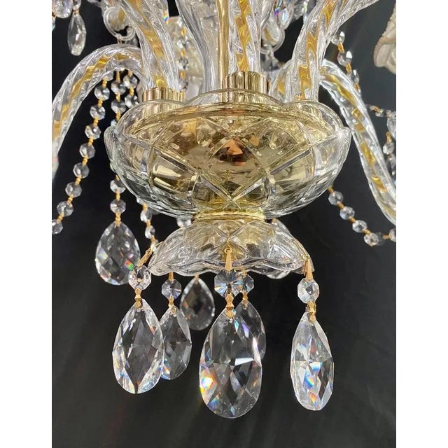 French Regency Style Crystal With Gold Frame Chandelier, Custom Shades, 12 Arms For Sale - Image 9 of 12