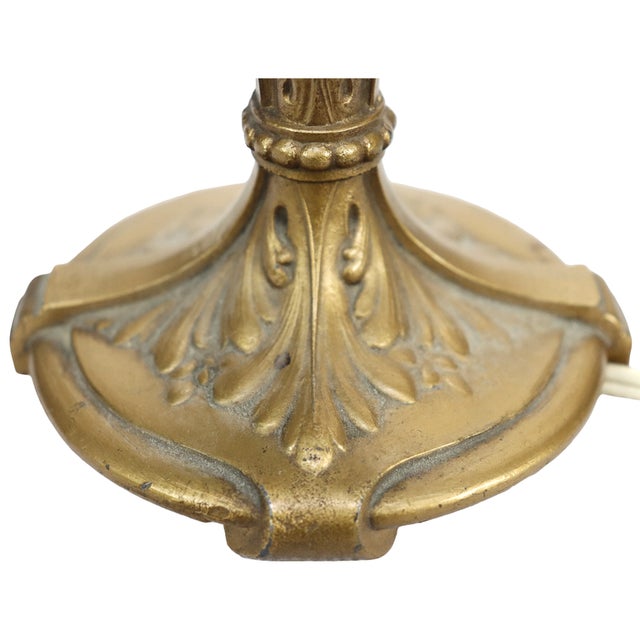 Pink Handel Floral Reverse Painted Chipped Ice Shade & Gilt Metal Base C1910 For Sale - Image 8 of 13