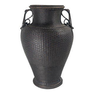 Early 20th Century Japanese Ikebana Woven Flower Arranging Vase, Signed For Sale