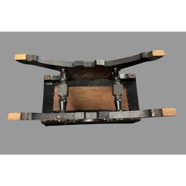 Black Early 20th Century Antique Victorian Ebonized Aesthetic Footstool With Floral Needlepoint Seat For Sale - Image 8 of 10