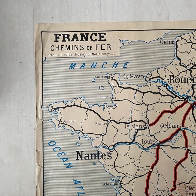Vintage School Map of Roads, Air Routes and Railways, 1950s For Sale - Image 6 of 8