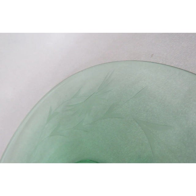 Glass Cambridge Uranium Glass Green Floral Keyhole Handle Serving Plate Dish For Sale - Image 7 of 13