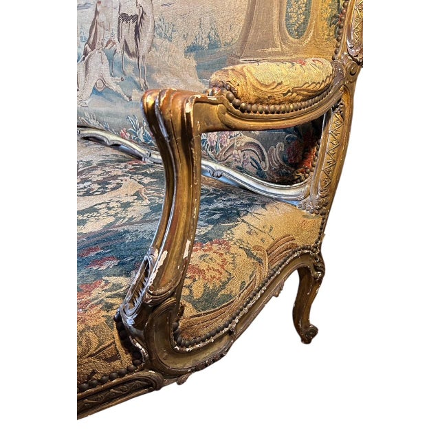 Wood Louis XV Style Giltwood Canape Upholstered in 18th Century Aubusson, Manner of Jean-Baptiste Tillard For Sale - Image 7 of 13